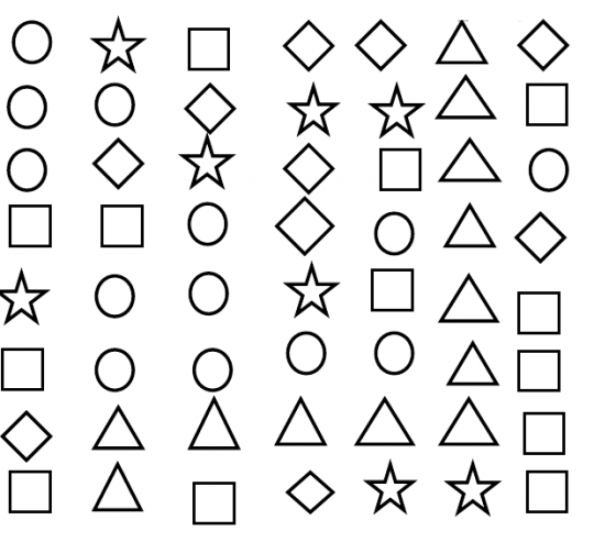 Squares, circles, triangles and stars to color