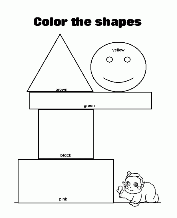 Colouring Pages For Shapes : Shapes To Color For Children House With