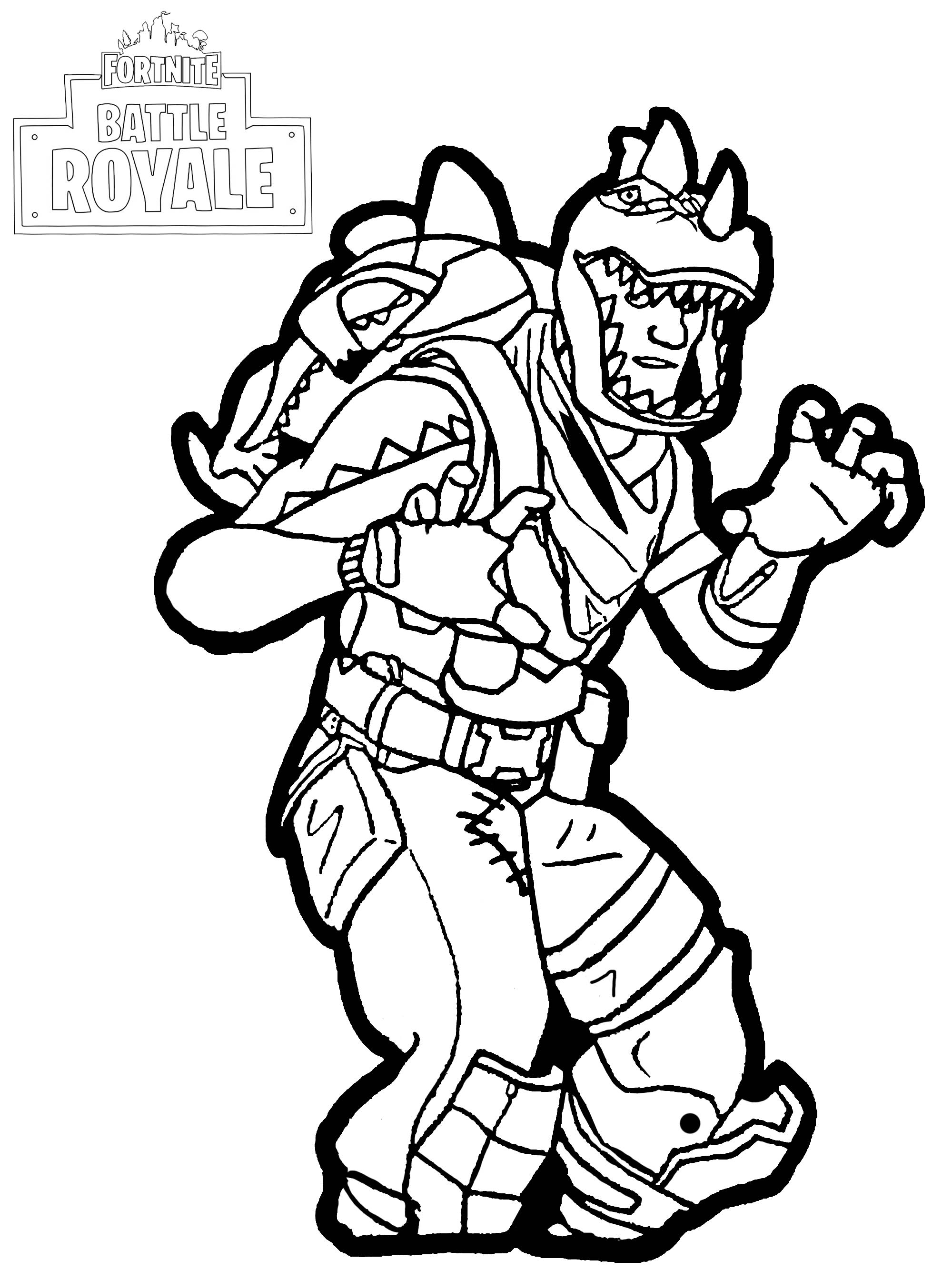 Legendary costume for the Fortnite : Battle Royale game (Dino Guard Set). It's a funny costume of a green dinosaur with orange bandana.  exclusive 'fan-art' drawing.
