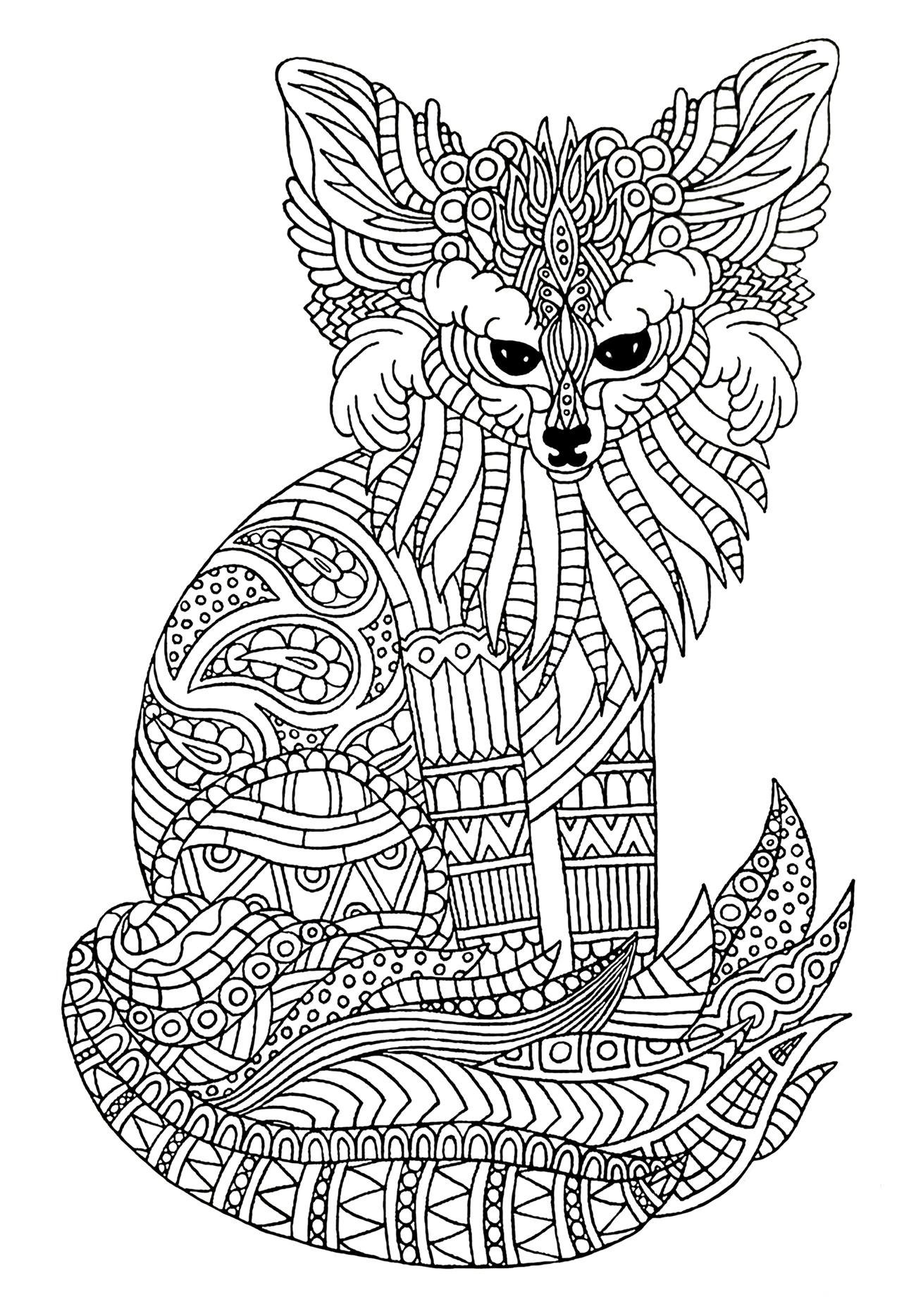 Cute fennec (sand fox) to color, with complex patterns