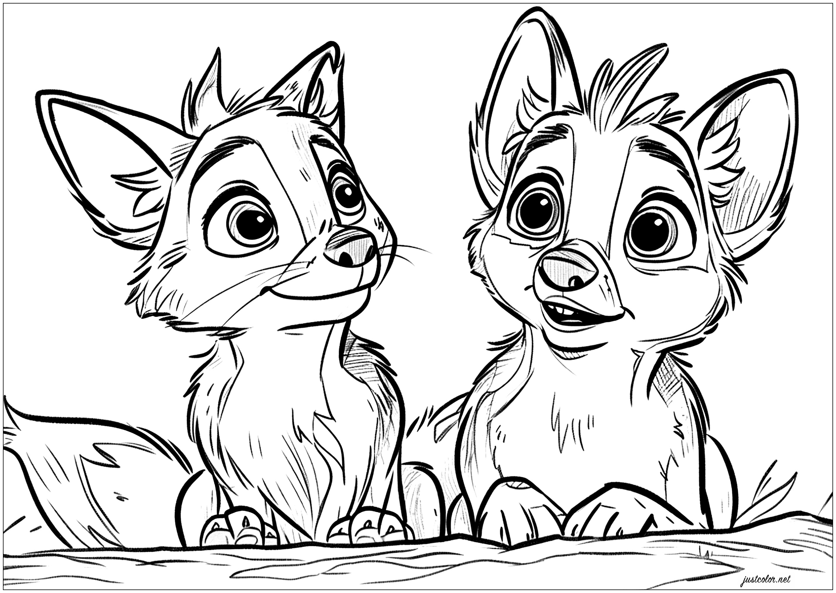Two beautiful foxes to color