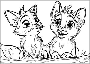 Two beautiful foxes to color