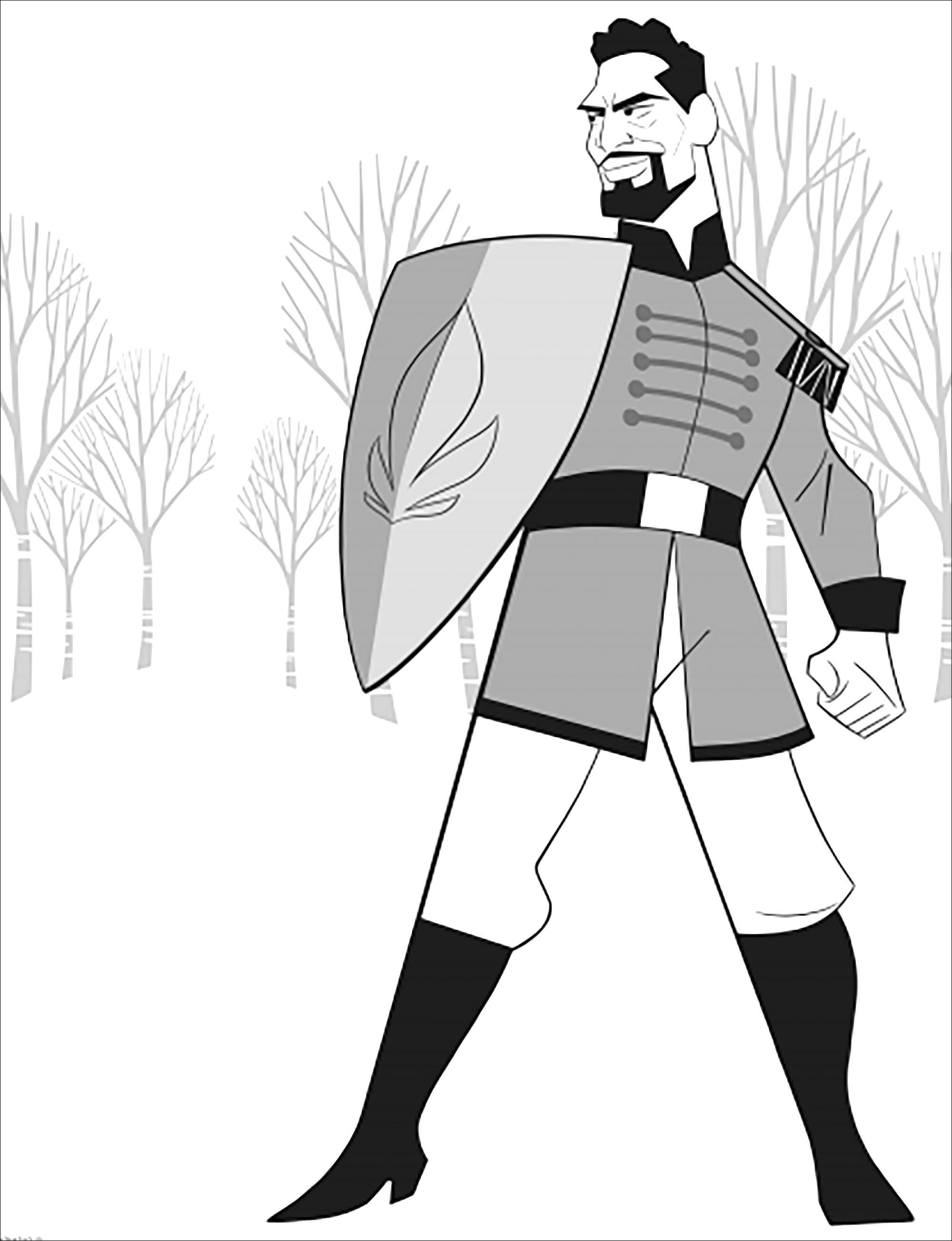 Free Frozen 2 coloring page to download, for children with Lieutenant Mattias