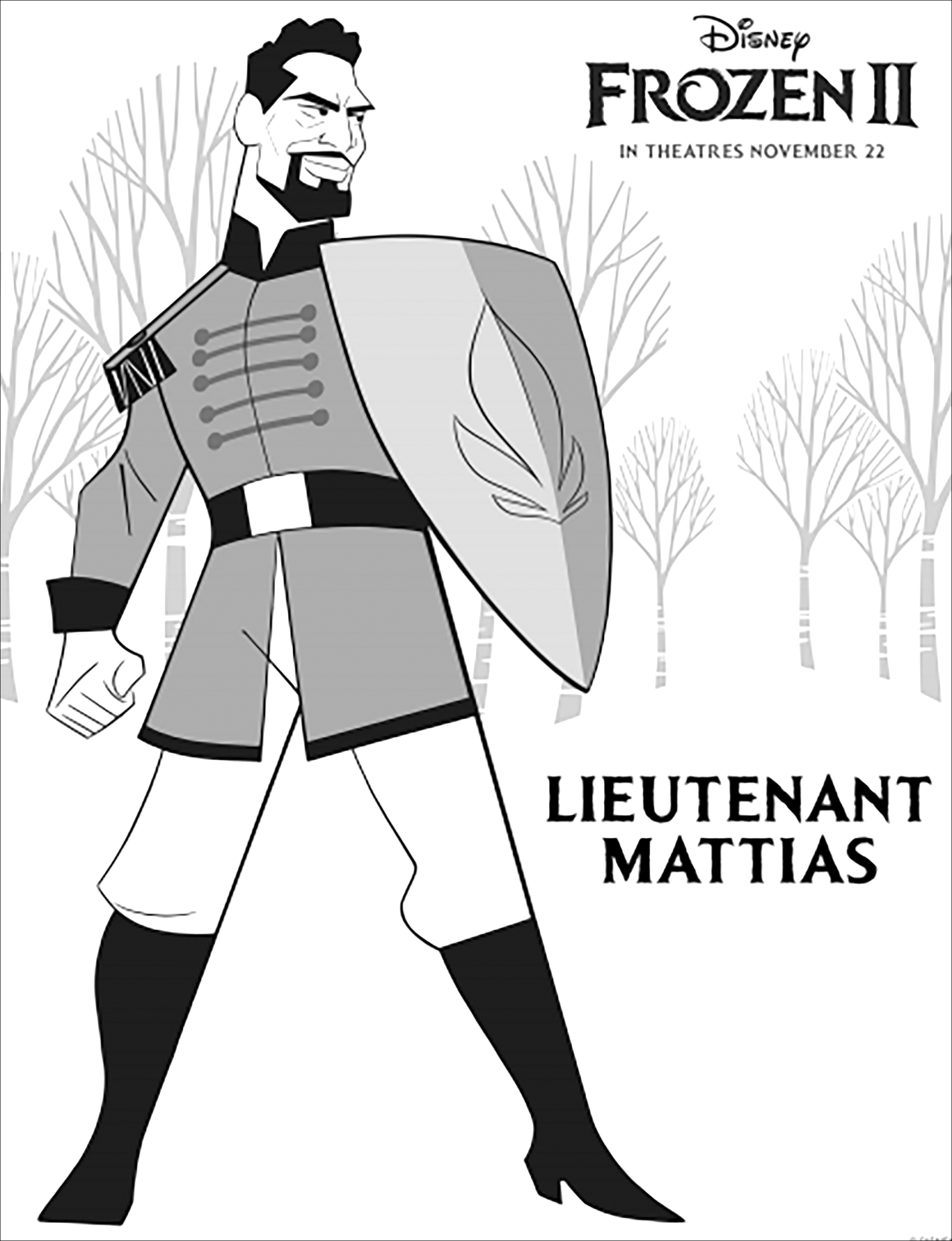 Frozen 2 coloring page to print and color with Lieutenant Mattias