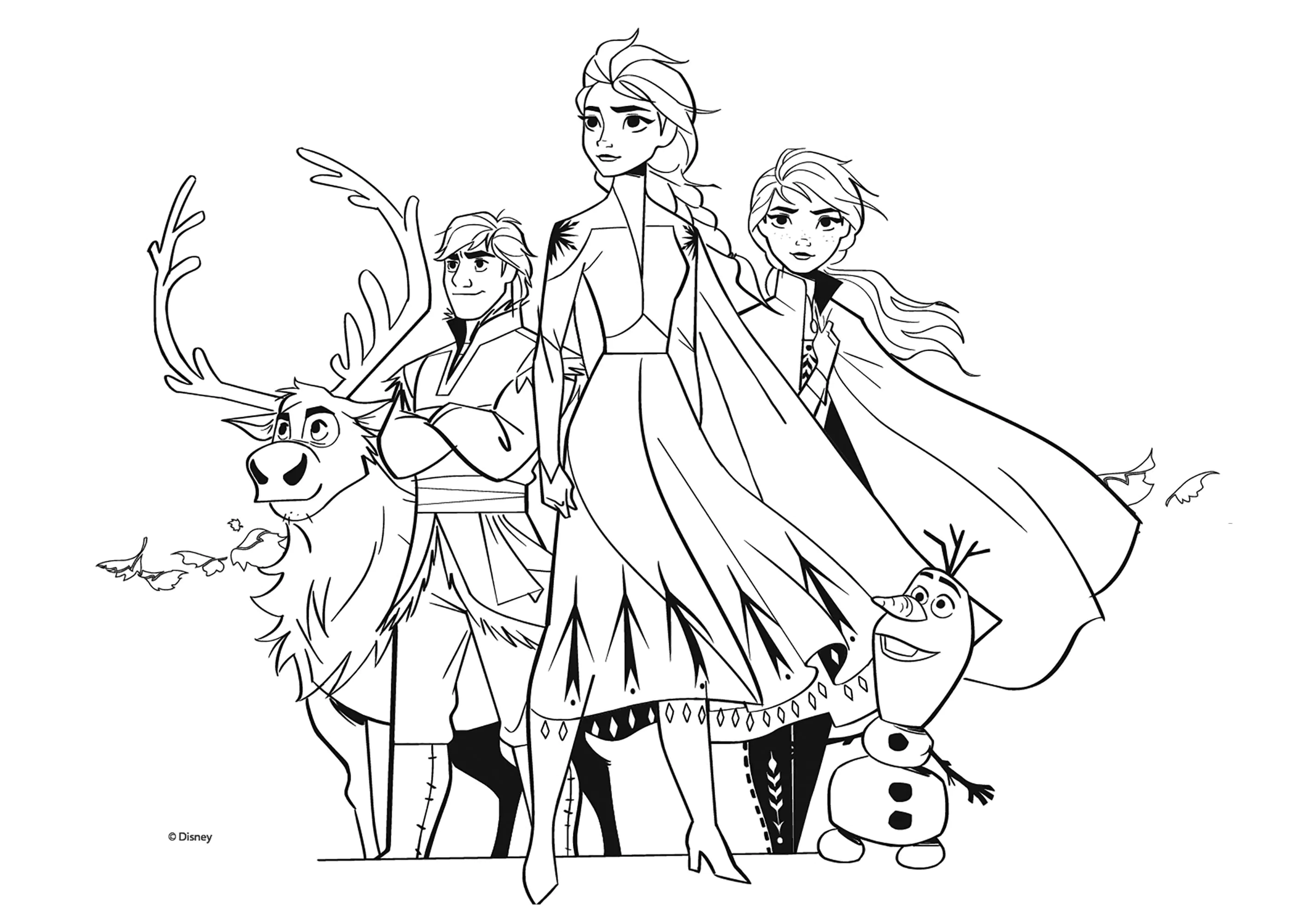 All the characters of Frozen - 2 (Printable Frozen 2 Coloring Page for Kids)