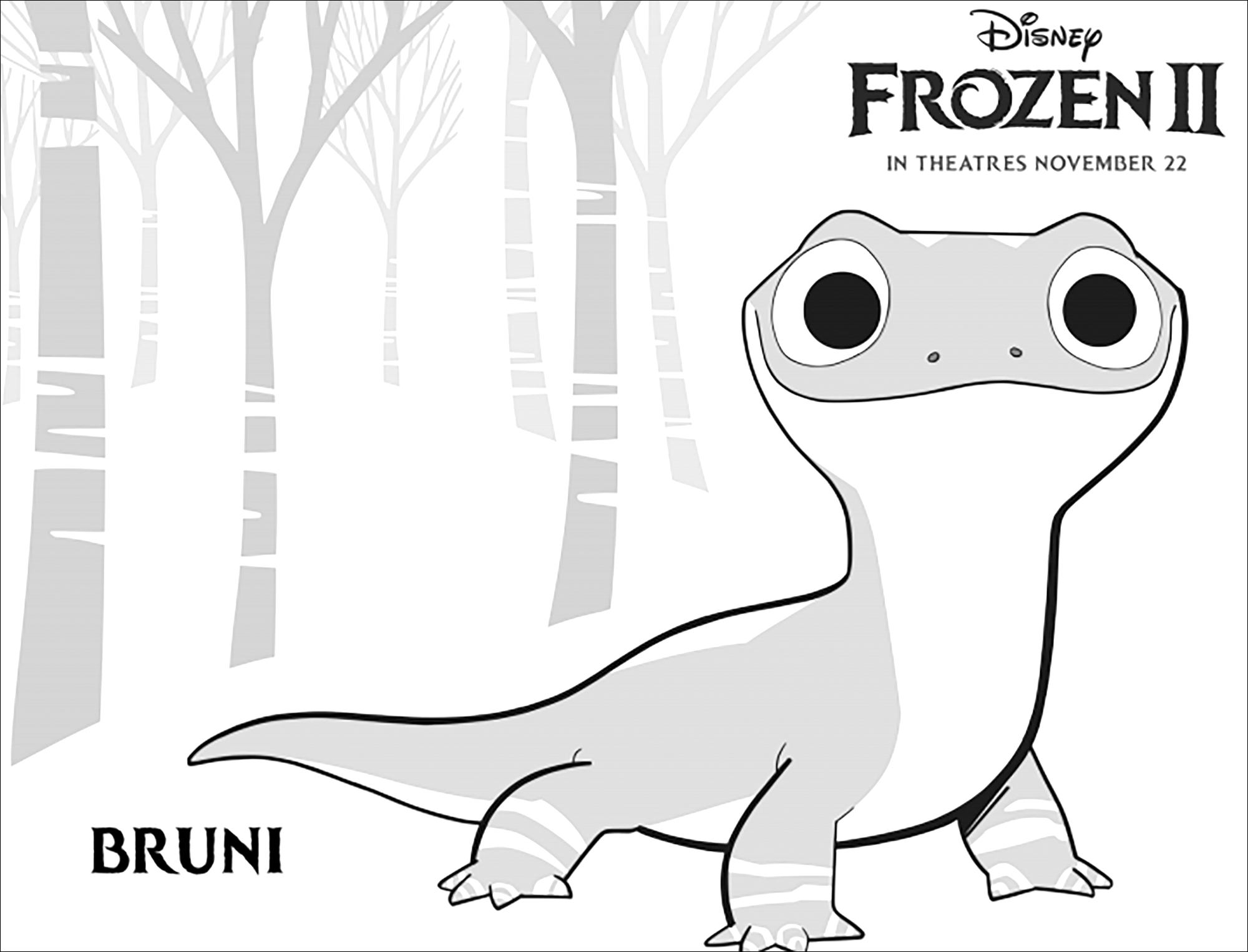 Frozen 2 coloring page with few details for kids with Bruni