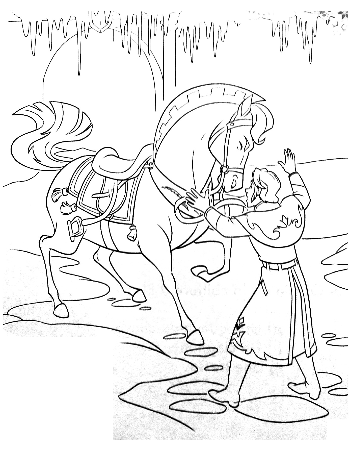 Incredible Frozen coloring page to print and color for free : Hans and his horse