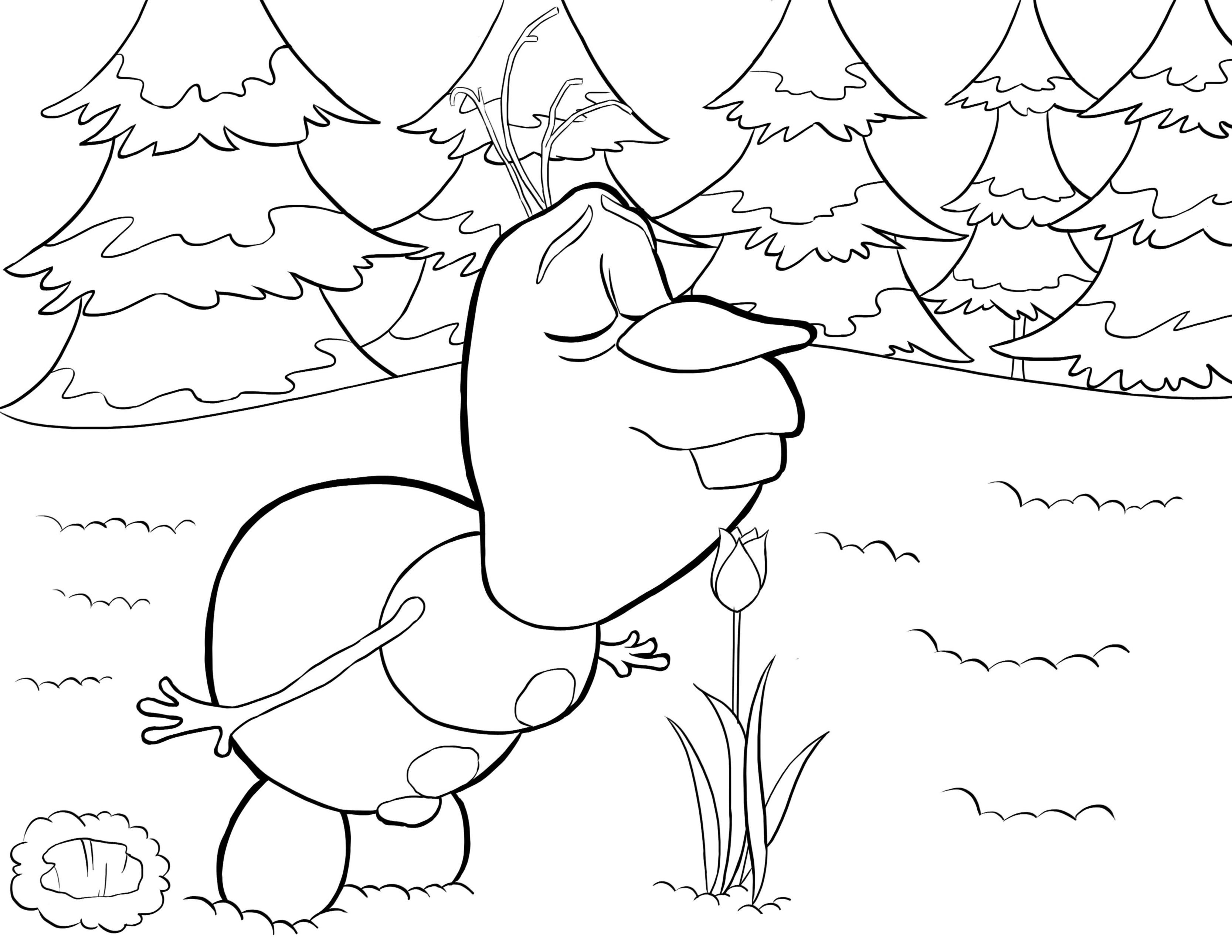 Frozen coloring page to download for free : Olaf loves flowers