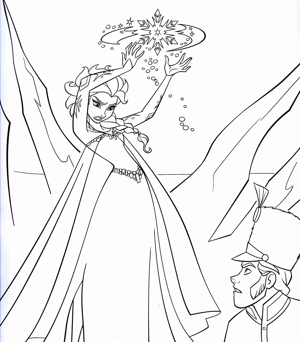 Easy free Frozen coloring page to download : Elsa is angry