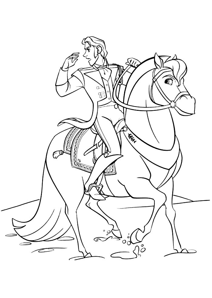 Simple Frozen coloring page for kids : Hans on his horse