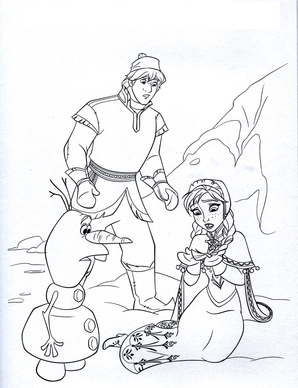 Free Frozen coloring page to download : Kristoff, Elsa and Olaf