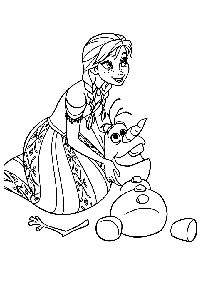 Printable Frozen coloring page to print and color : Anna and here friend Olaf