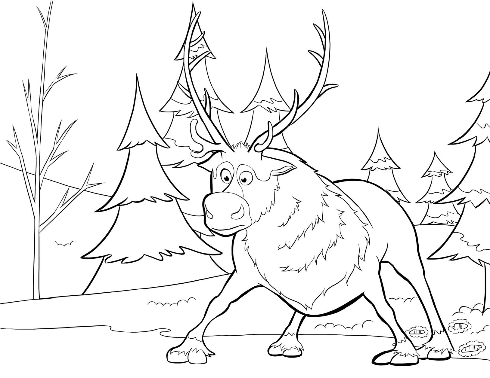 Funny Frozen coloring page for children : Sven, the reindeer