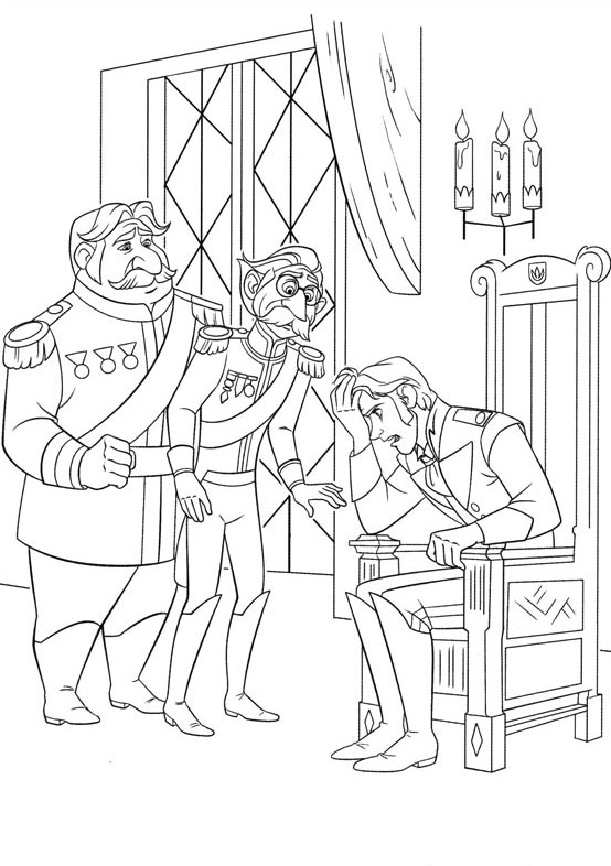 Incredible Frozen coloring page to print and color for free : Hans, Duke of Weselton and other character