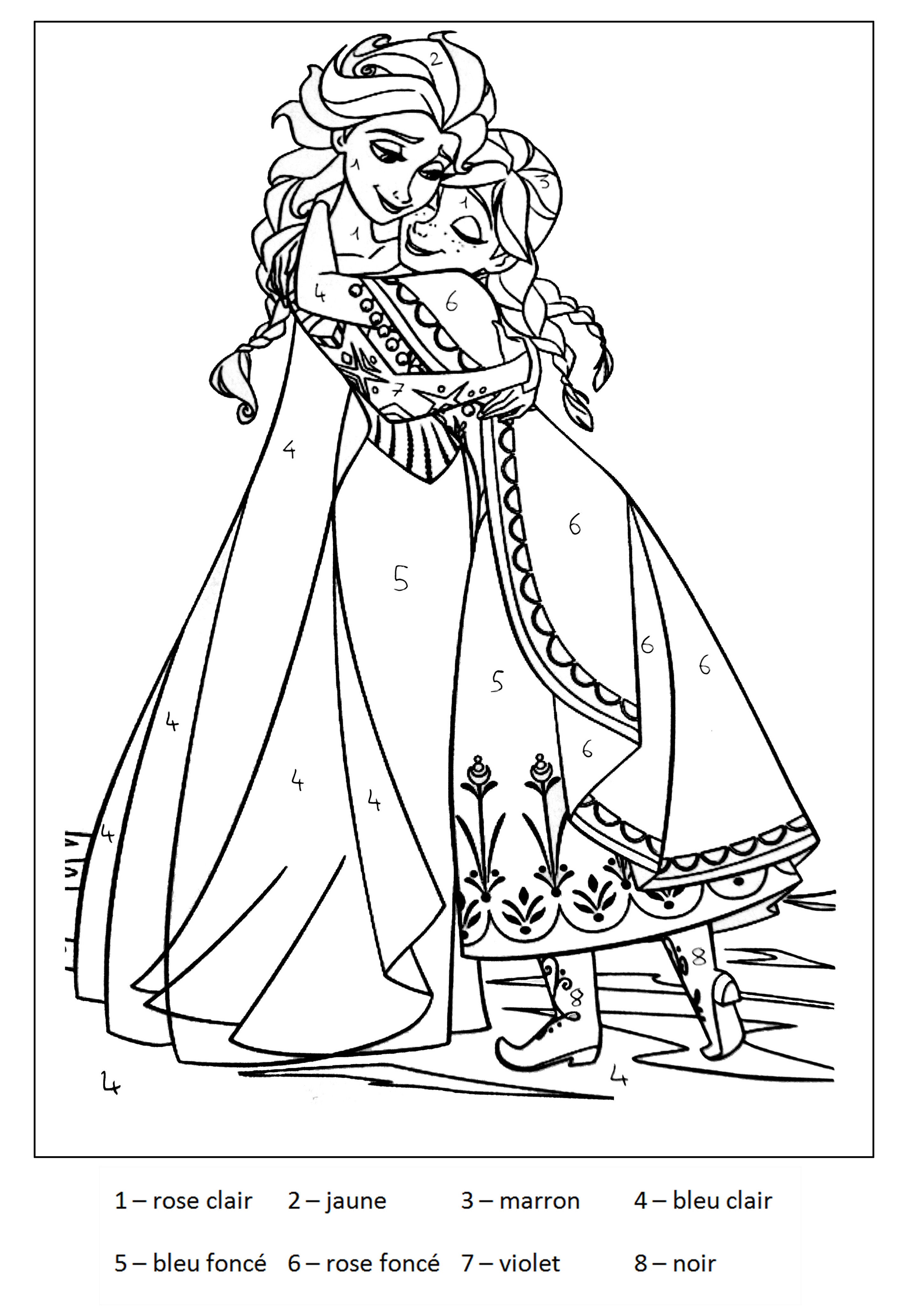Frozen coloring page to print and color for free : Anna & Elsa hugging