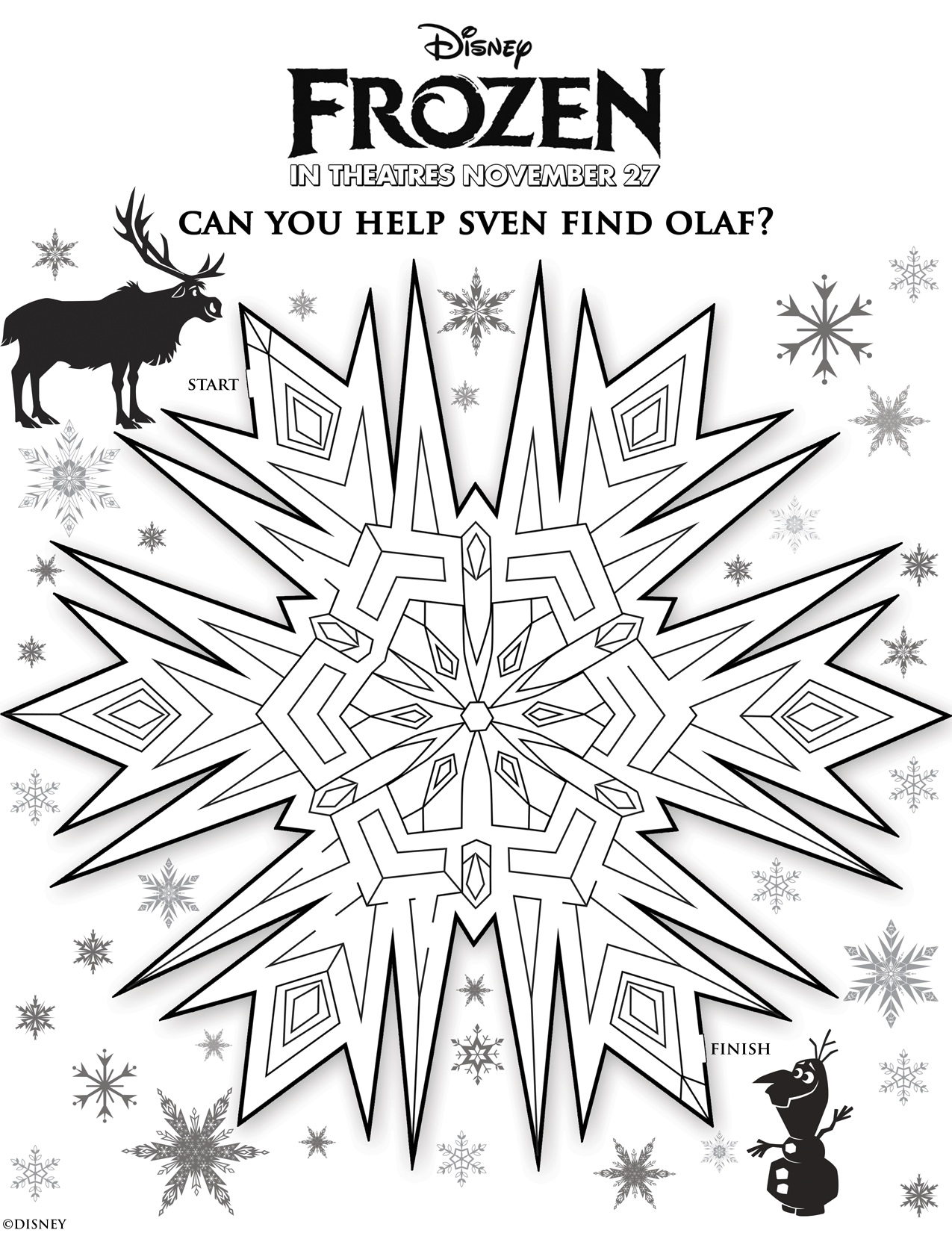 Frozen coloring page with few details for kids : Snow mandala