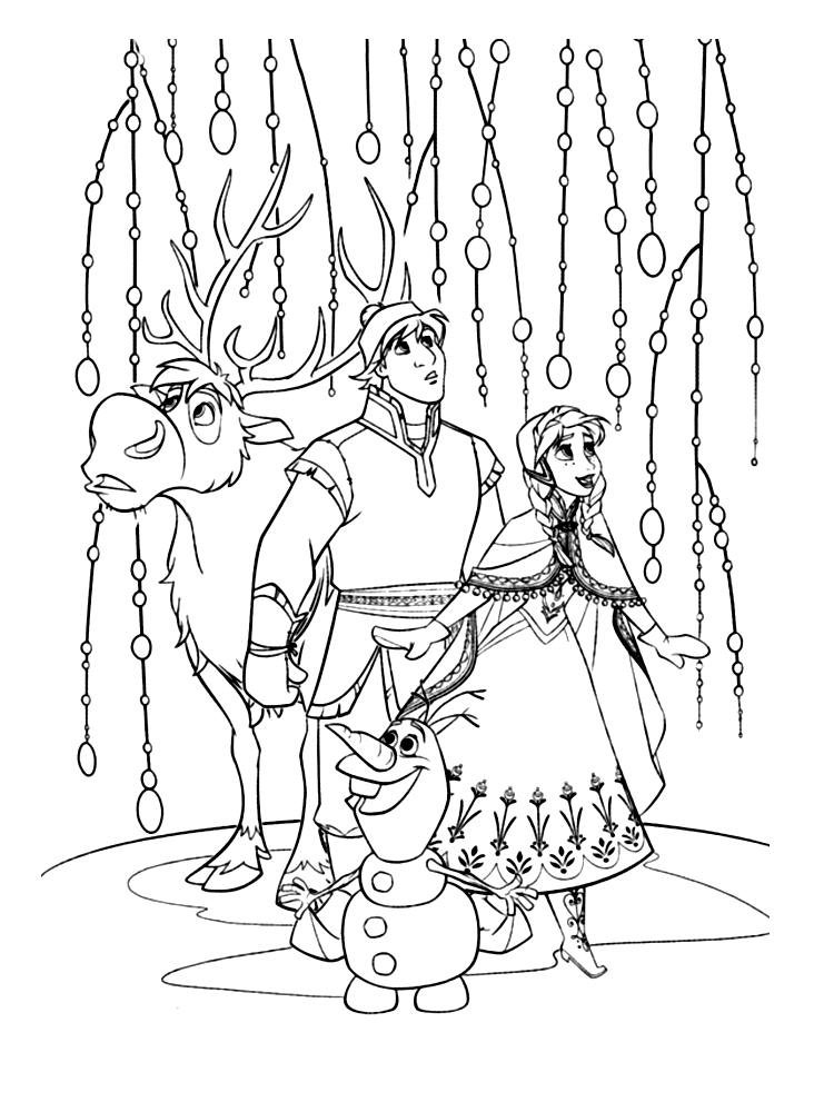 Beautiful Frozen coloring page : Kristoff, Anna, Olaf and Sven