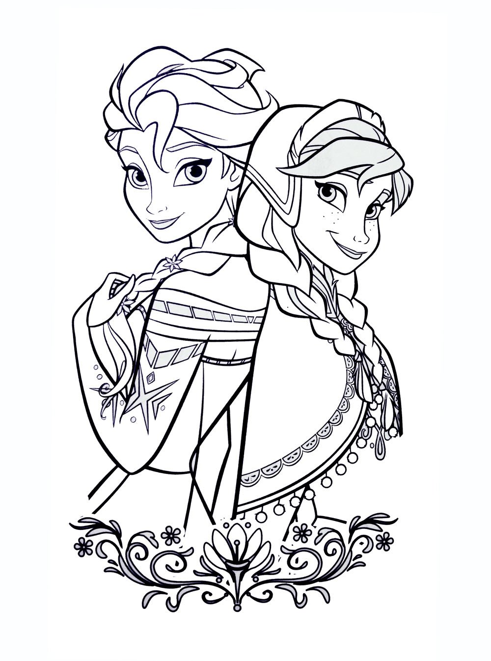 Free Frozen coloring page to download, for children : Anna with Elsa