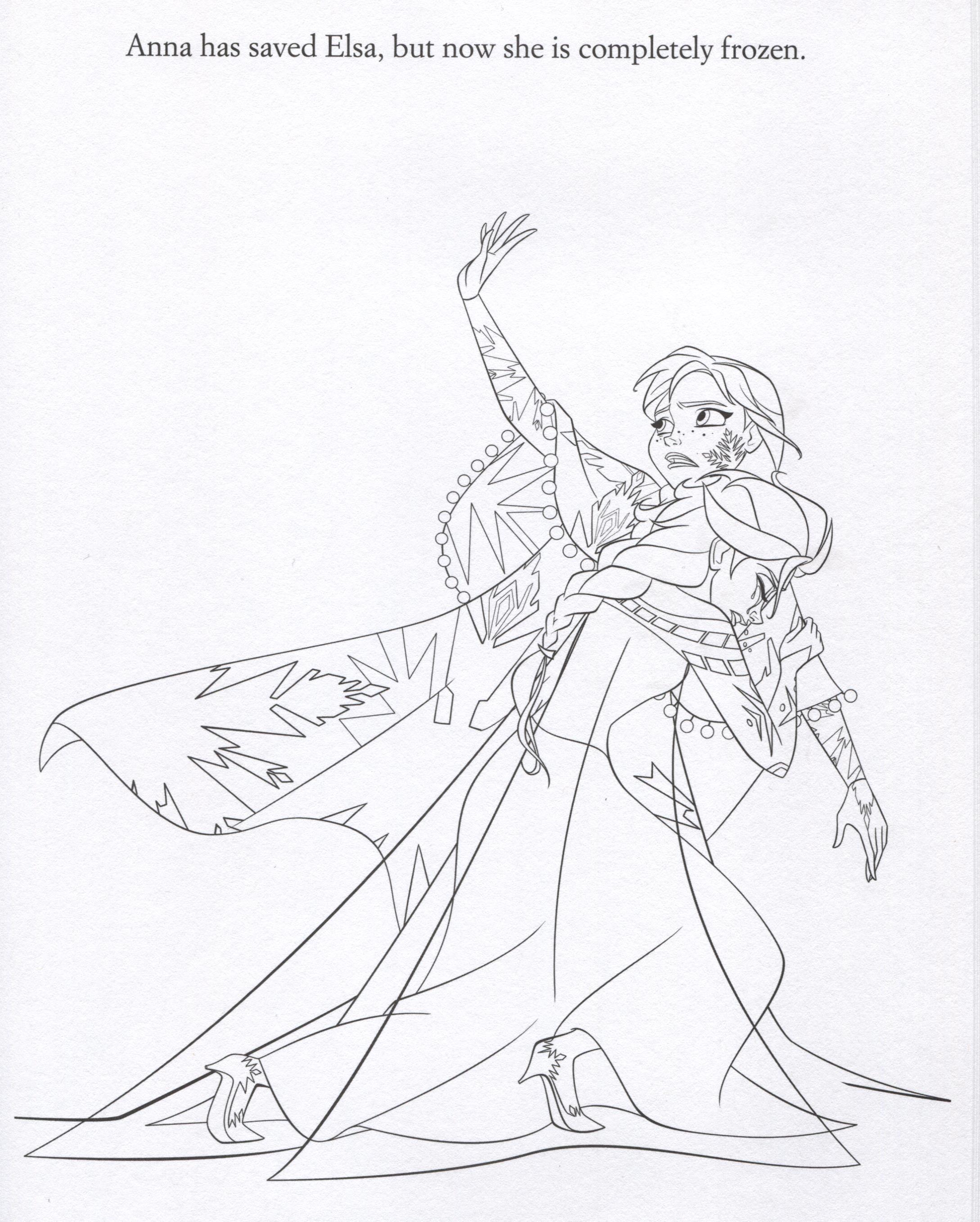 Free Frozen coloring page to download : Elsa protecting Anna