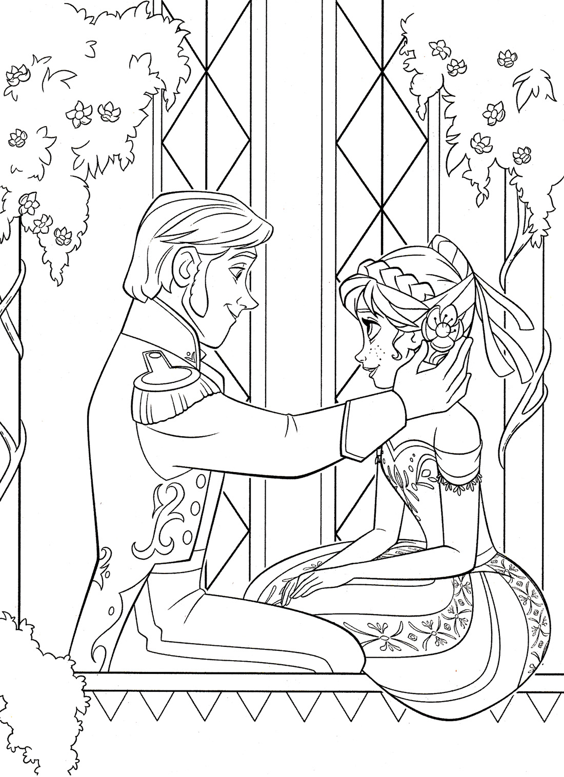 Simple Frozen coloring page for children : Hans and Elsa
