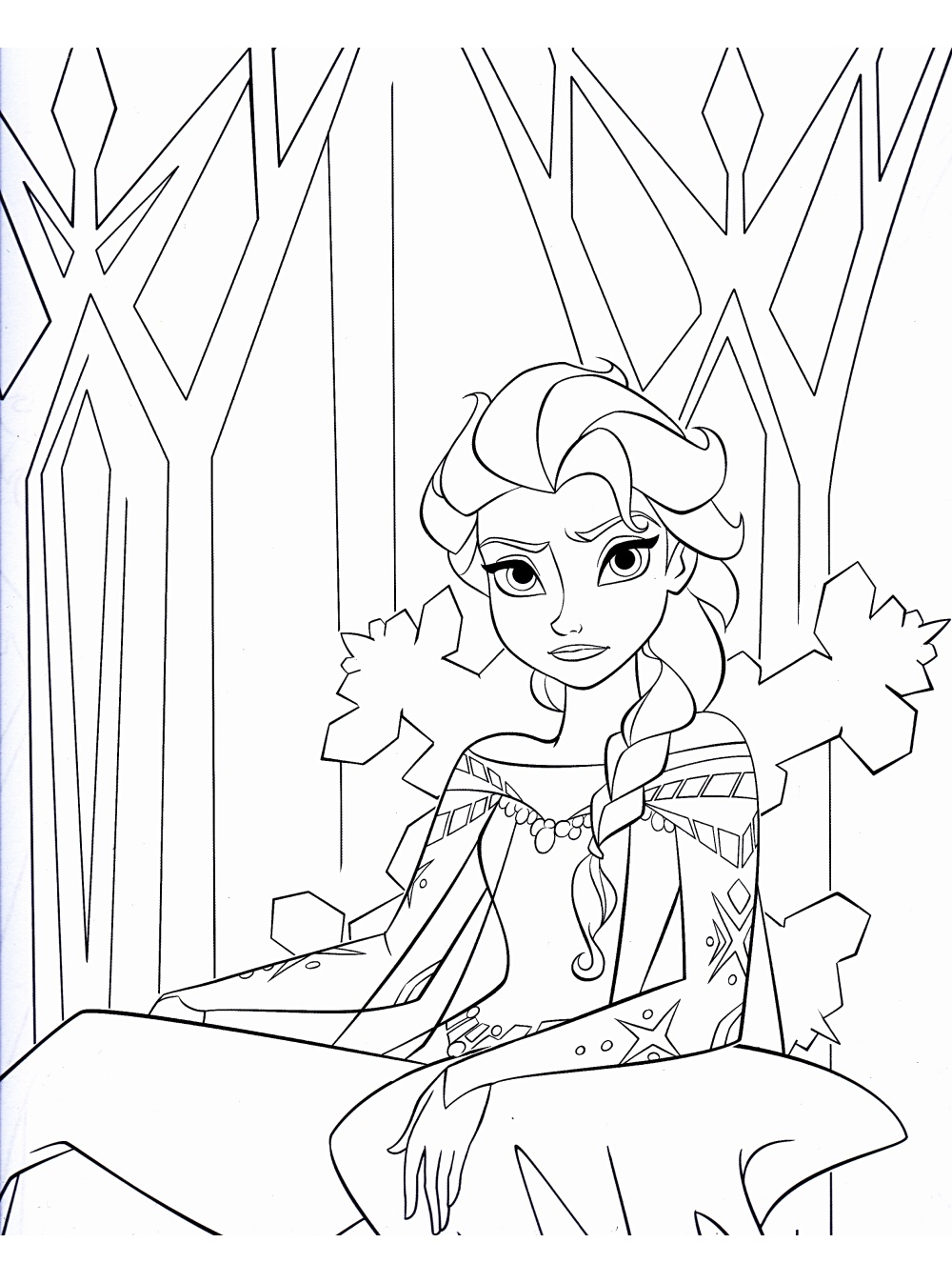 Simple Frozen coloring page for children : Elsa on her throne