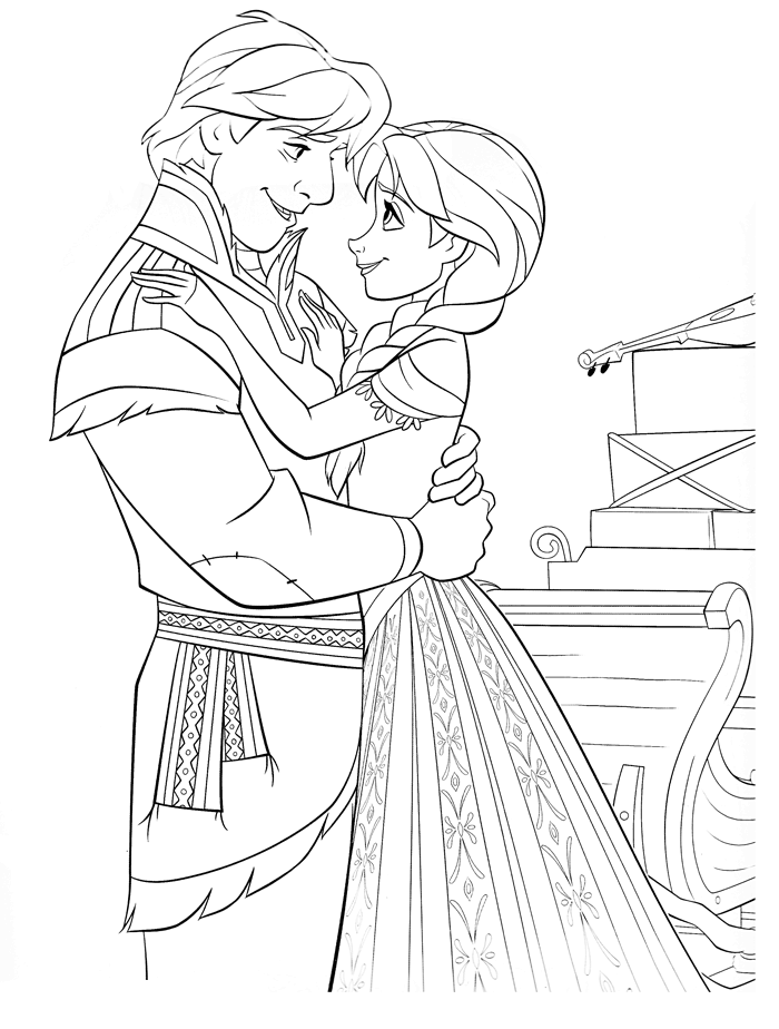 Printable Frozen coloring page to print and color for free : Sven with Anna