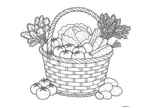 Basket with market vegetables (Fruits And Vegetables Coloring Page)