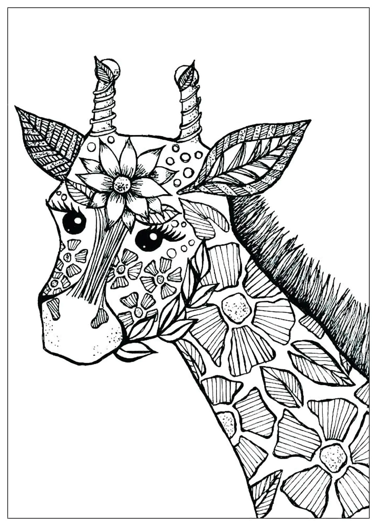 Girafe fleurie (Printable Giraffe Coloring Page for Kids)