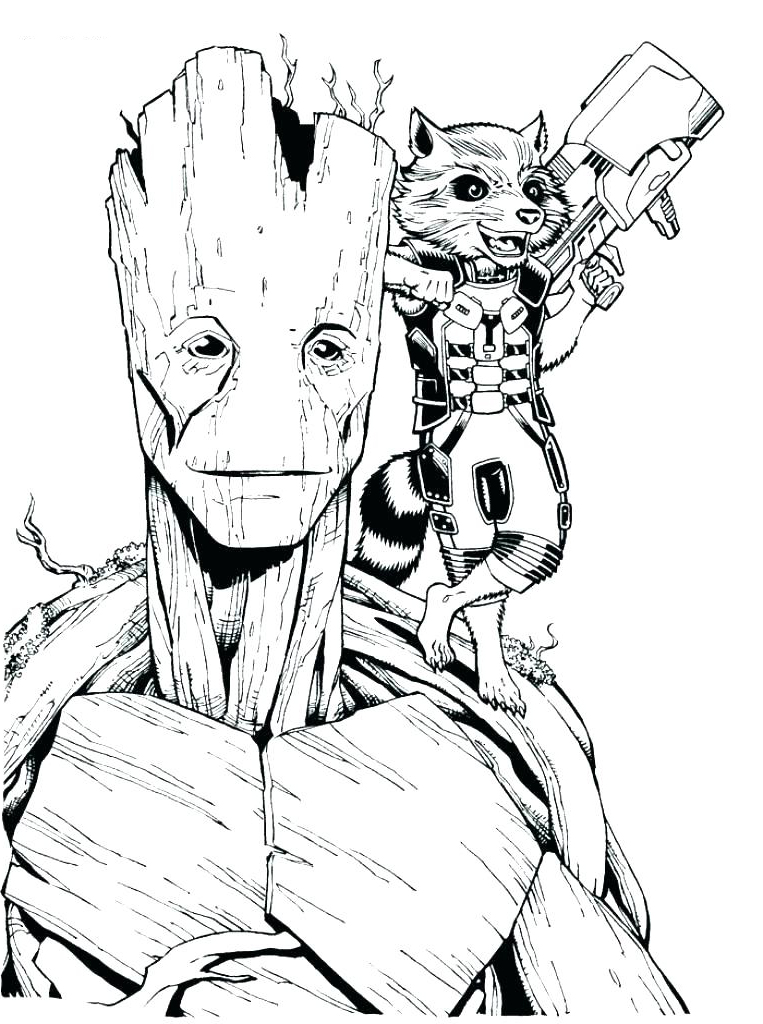 Simple Guardians of Galaxy coloring page : Groot and Rocket Raccoon