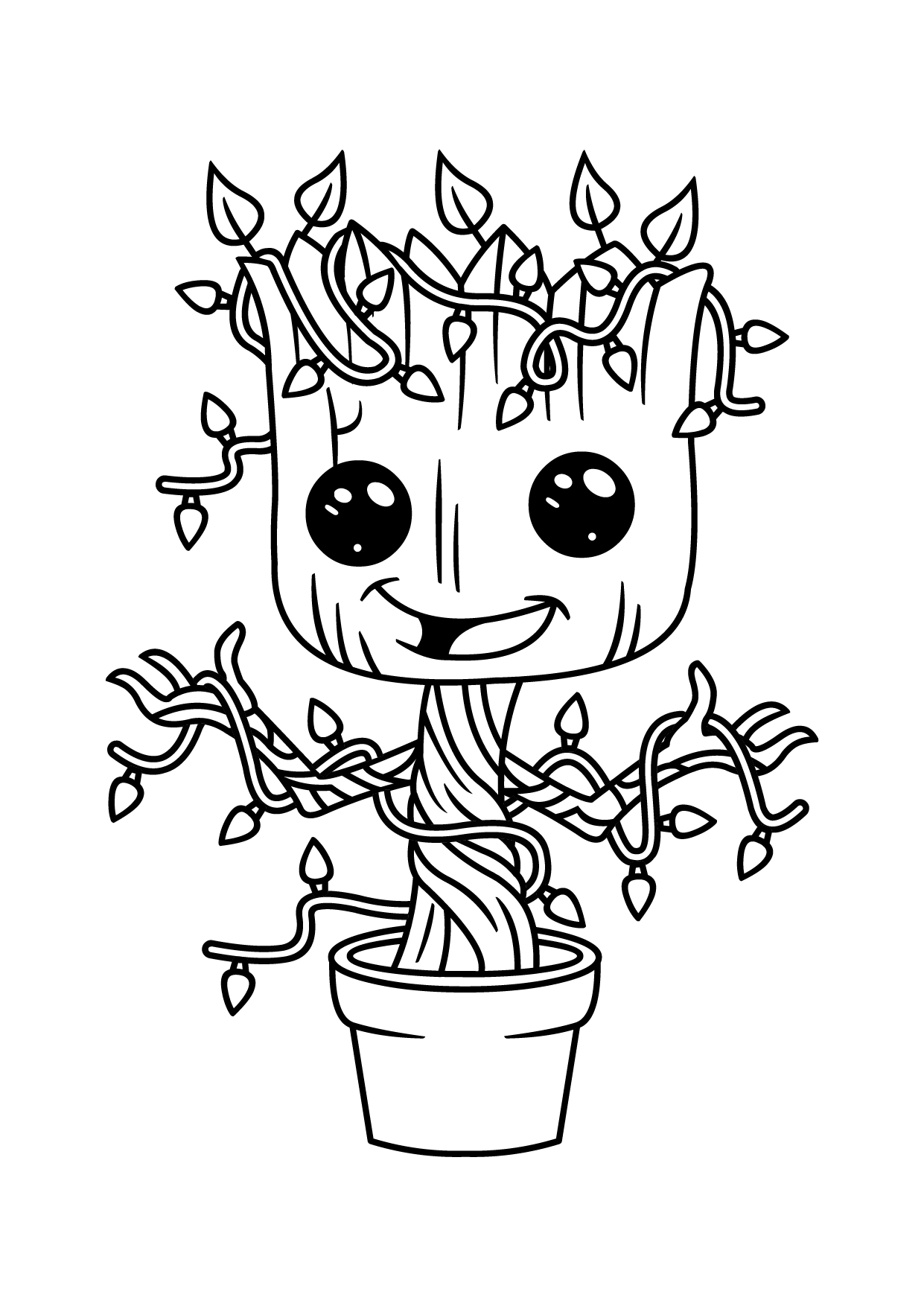 Simple Guardians of Galaxy coloring page for children : Groot with littles leaves