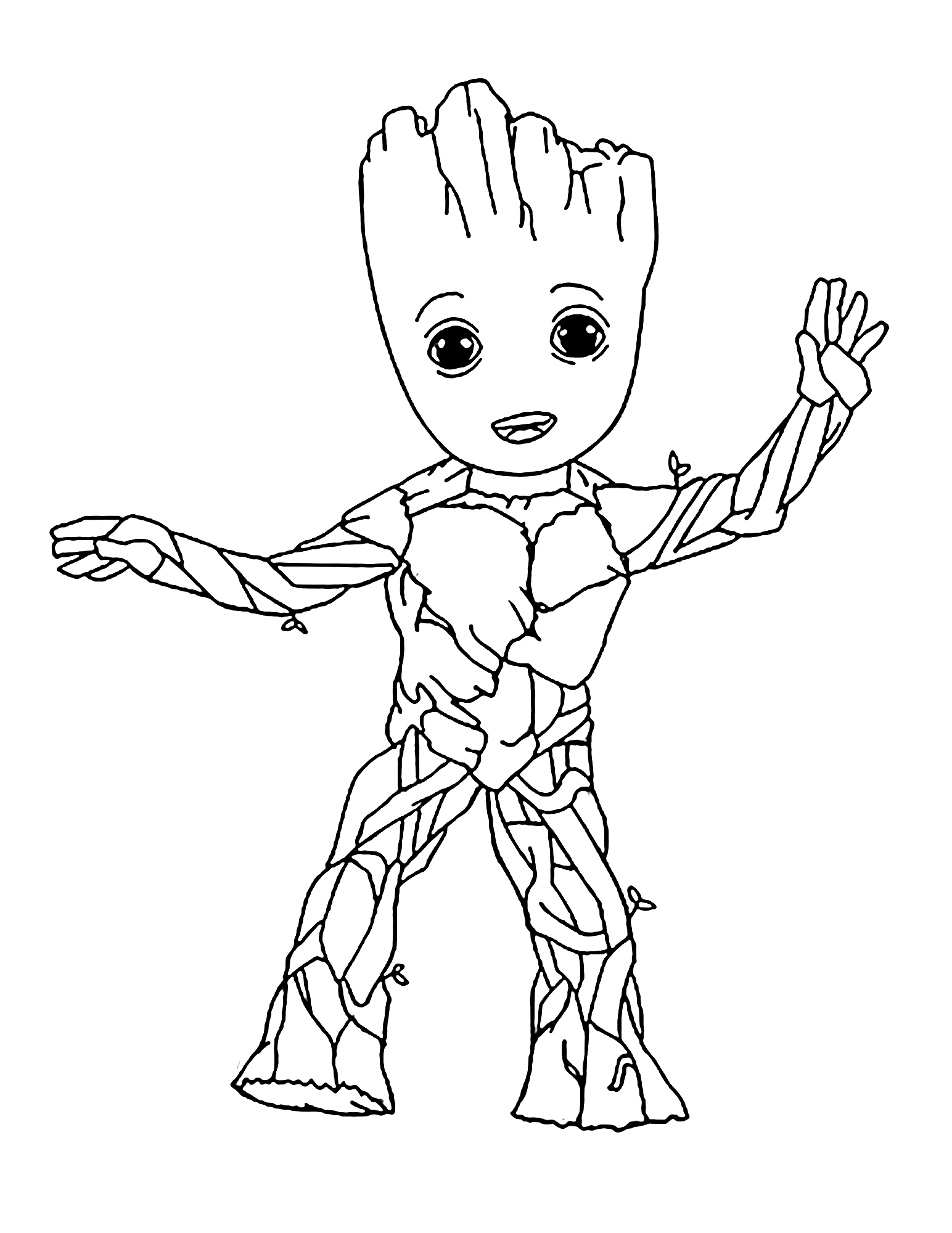 Simple Guardians of Galaxy coloring page to print and color for free : Little Groot