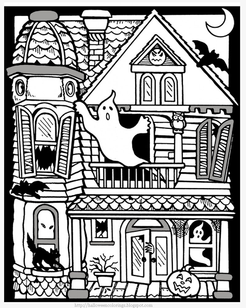 Beautiful drawing of haunted house with ghost
