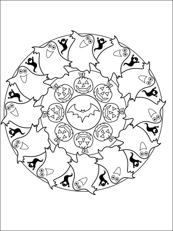 A Halloween mandala (Printable Coloring Page for Kids)