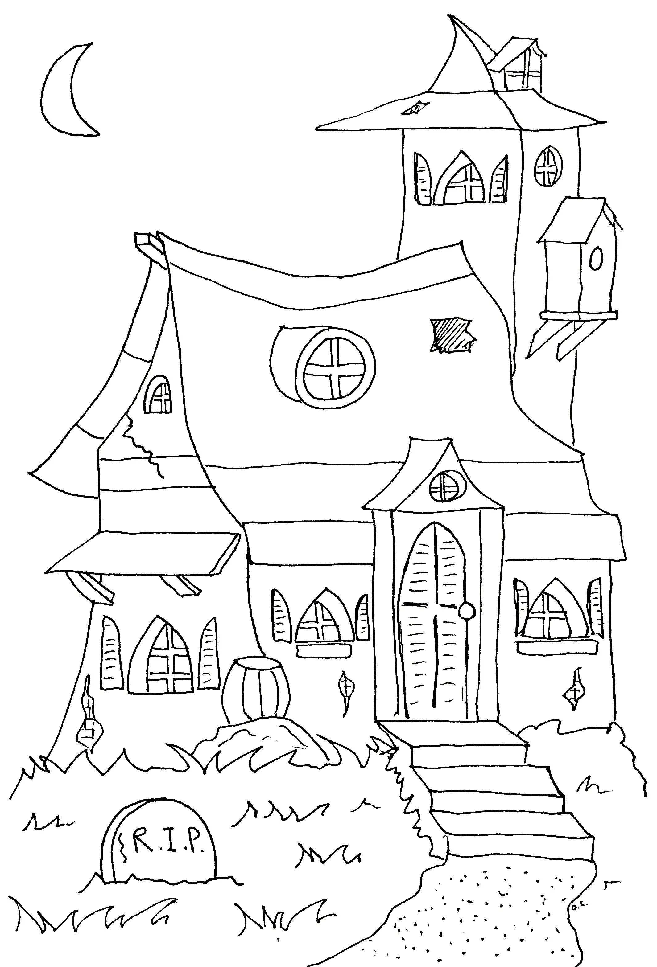 Haunted mansion (Printable Halloween Coloring Page for Kids)
