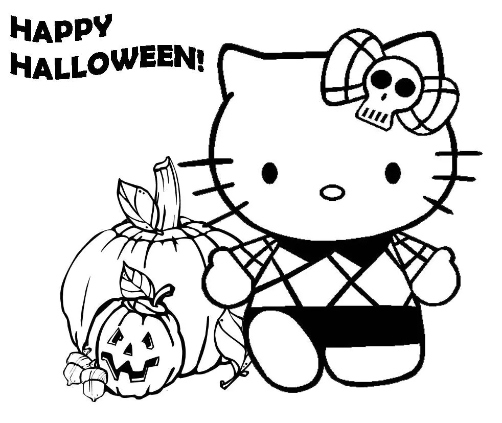 Halloween coloring page for kids with Hello Kitty