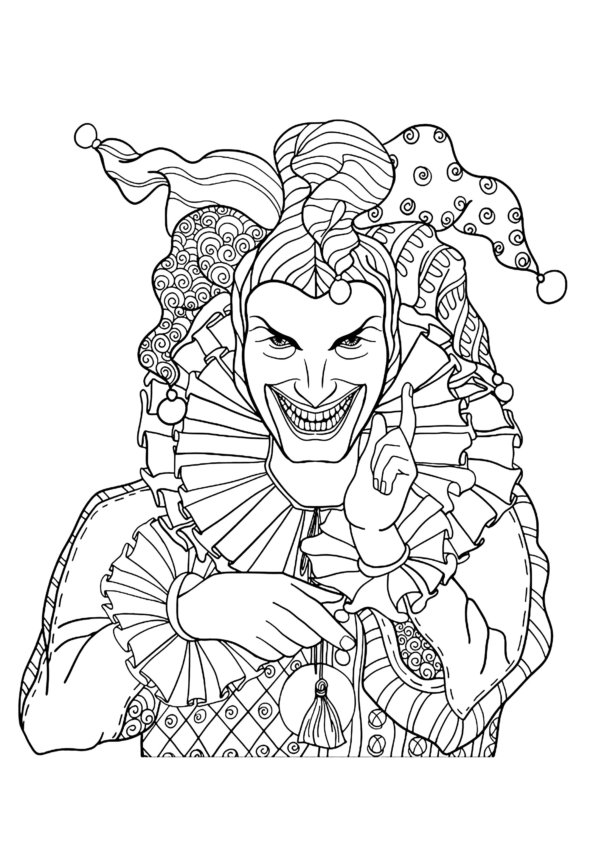 Halloween's Joker. Color all the details of this scary Joker, Source : 123rf   Artist : Helenlane