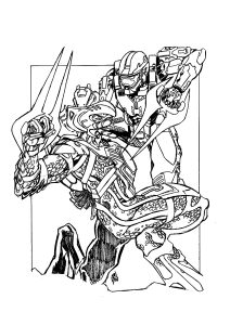Printable Halo Coloring Page for Kids : Battle between a soldier and an alien