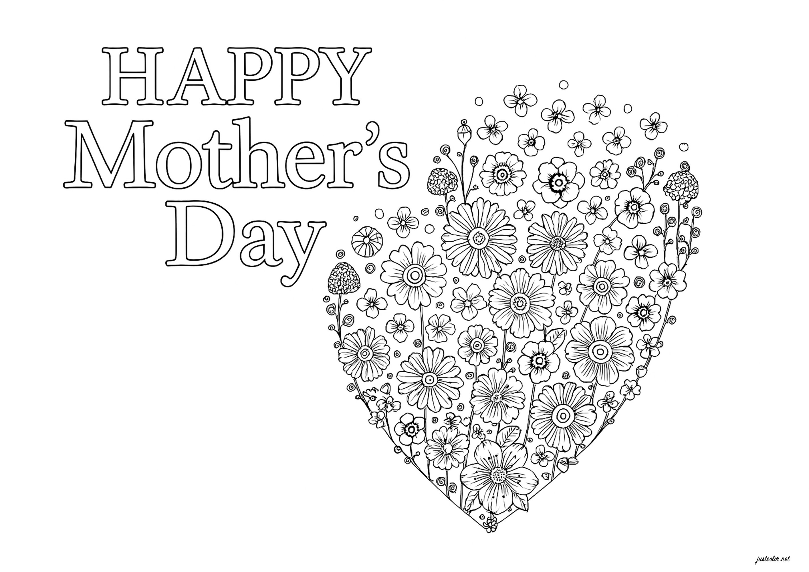 Pretty heart flowers for Mother's Day Mother's day Coloring Pages