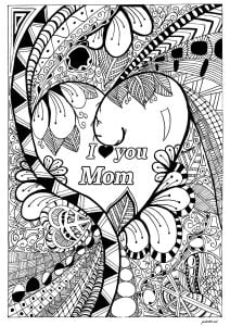 A Zentangle-patterned heart for Mother's Day (Coloring Page)