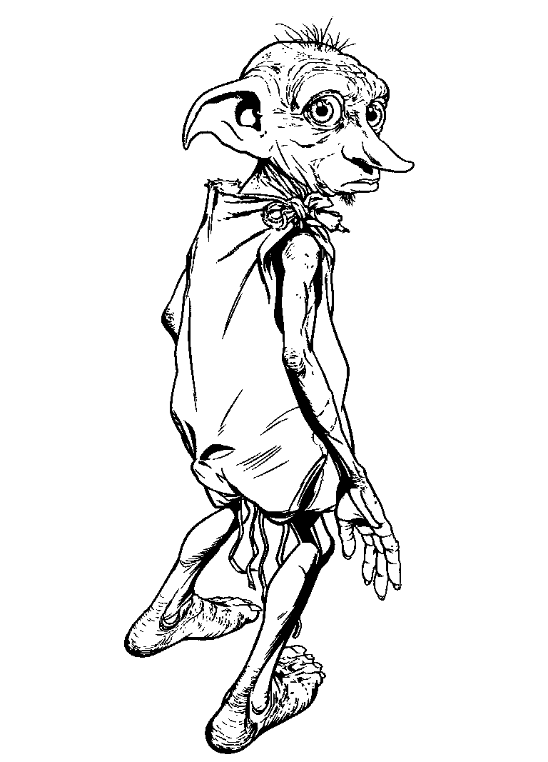 Simple coloring page of Dobby the house elf (Harry Potter)