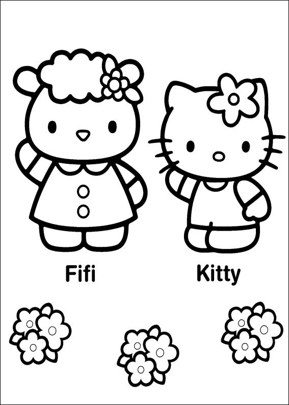 The pretty Hello Kitty and her friend Fifi to color