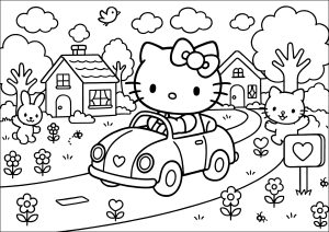 Driving around (Hello Kitty Coloring Page)