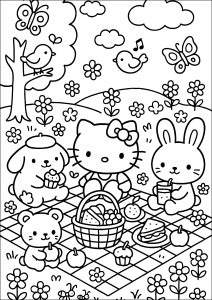 Hello Kitty and friends' picnic (Coloring Page)
