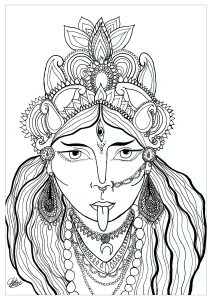 Hinduism : Coloring page of the goddess Kali