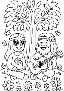 Musical break (Hippie Coloring Page)
