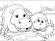 Printable Hippopotamus coloring sheets for Kids