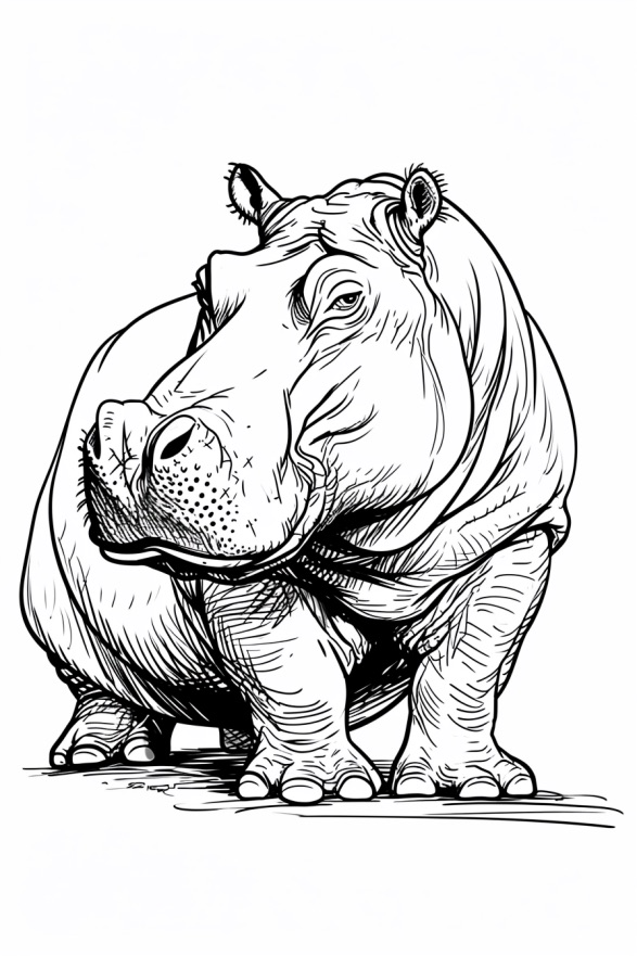 Realistic drawing of a hippopotamus