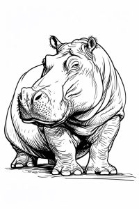 Realistic drawing of a hippopotamus