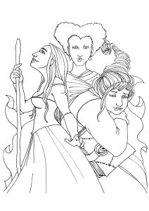 Simple coloring of the three witches (Hocus Pocus Coloring Page)