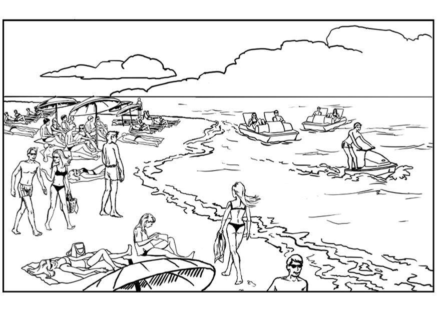 Beach and tourists to color